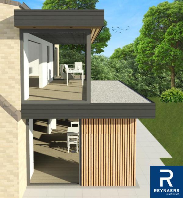 ecologische veranda ontwerp 3D in twee verdiepingen