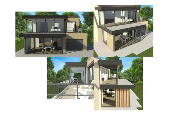 ecologische veranda ontwerp 3D in twee verdiepingen
