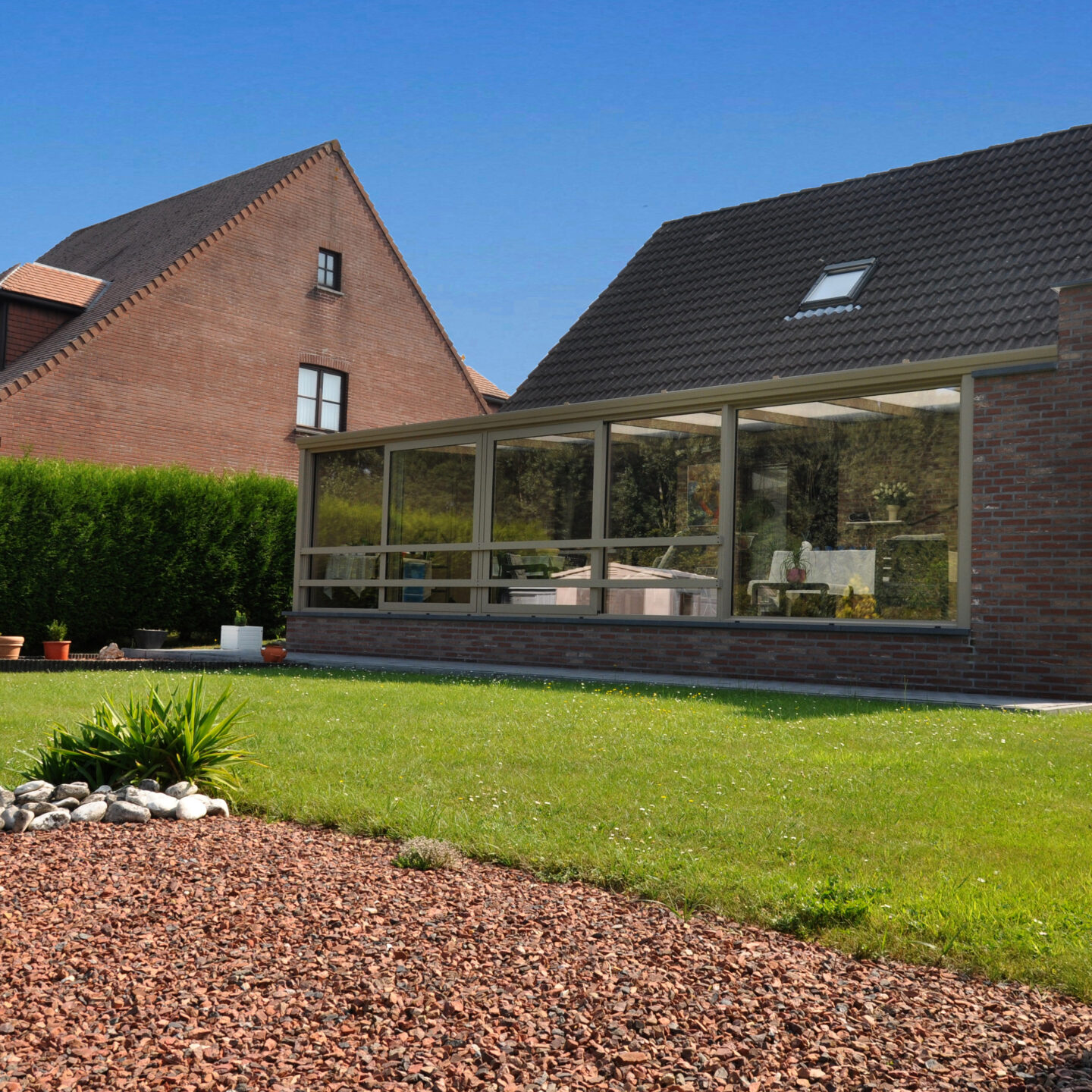 Veranda ninove okegem schuifraam doorvalbeveiliging polycarbonaat zonwerend rechts