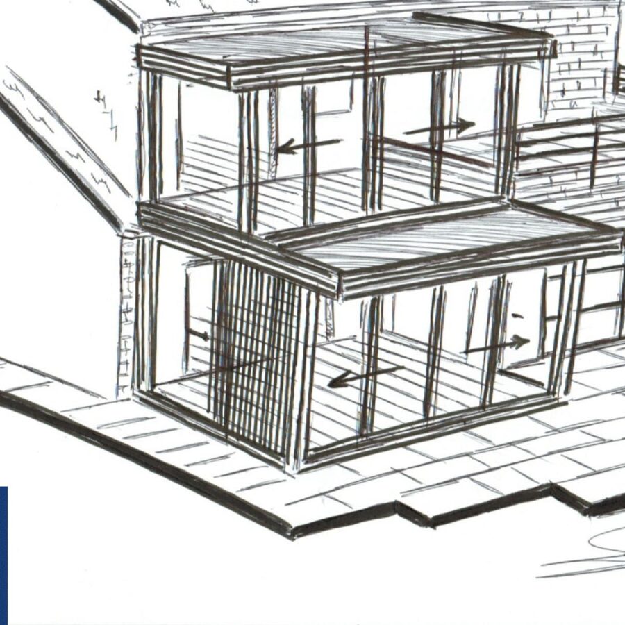 ecologische veranda ontwerp 3D in twee verdiepingen